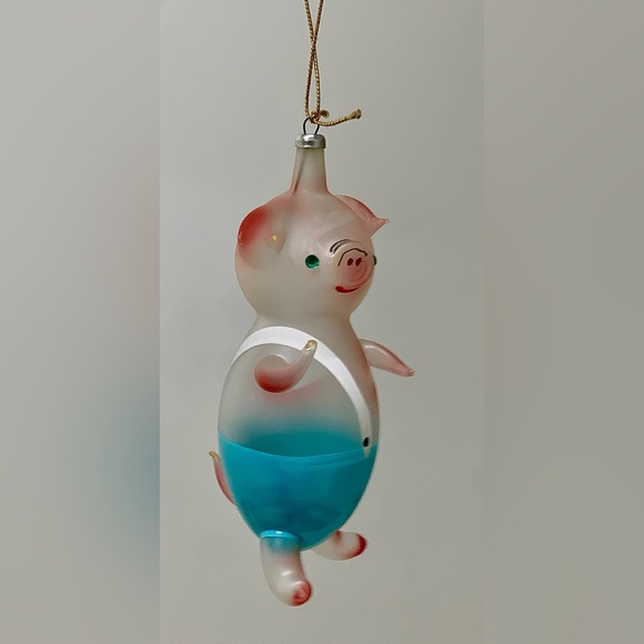 Mid Century Vtg Italian Blown Glass Piglet Christmas Tree Ornament - Picture 2 of 12
